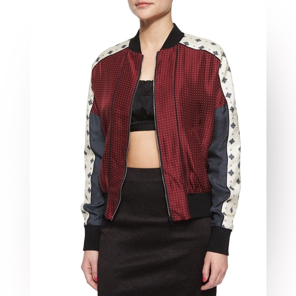 Rag & Bone Silk Print Bomber Jacket with Banded Trim US 4 - Picture 8 of 10